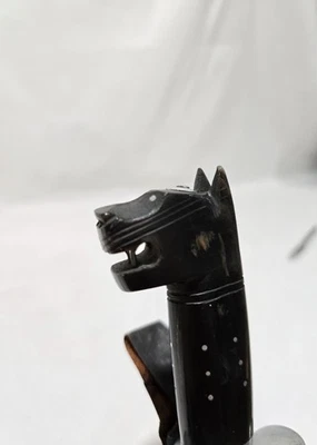 Adaga de cabo de pantera negra vintage com lâmina curva e faca bainha de couro - Imagem 1 de 4