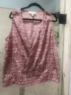 Blusa Michael Kors Estampado Rojo Sin Mangas en V Top Cremalleras Cruzados Hombros L Dorado Foto 1 de 4