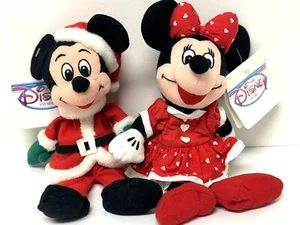 Vintage Disney Store 8" Bean Bag Plush Mickey Santa & Minnie Valentine NWT - Picture 1 of 7