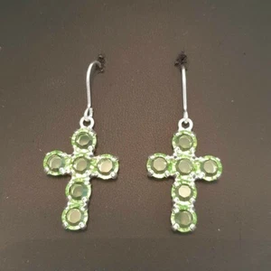 Stunning Cross Earrings Made With Peridot Glass Stones. Made In The UK. - Picture 1 of 4