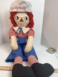 Vintage Raggedy Andy Puppe besticktes Gesicht Matrosenhut Applaus 33 Zoll - Bild 1 von 12