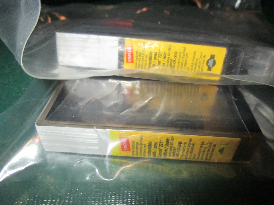 NEW STAPLES COMPATIBLE CANON 221 YELLOW & BLACK INK CARTRIDGES, NIP READY TO GO - Image 1 of 2