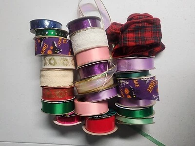 Mixed Lot of Holiday Craft Ribbon Rolls -  Christmas Halloween  .5" - 2" width - Image 1 of 4
