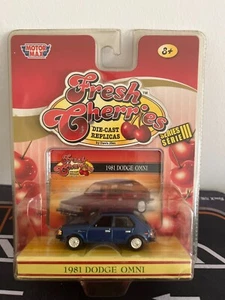 Rare Motor Max Fresh Cherries 1981 DODGE OMNI Blue Car Diecast - Series III Card - Picture 1 of 3
