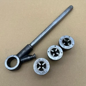 Vintage USA Toledo Pipe Threader Handle W 3 Dies Die 1/8” 1/4” 3/8” - Picture 1 of 18