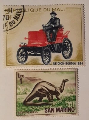 2 FOREIGN STAMPS, 74c SHIPPING, 5-Franc Mali & 1-Lire San Marino, COMMEMORATIVES - Image 1 of 4