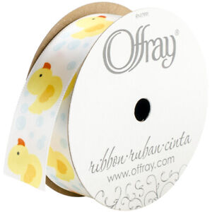 Offray, White 808335 Rubber Ducky Craft Ribbon, 7/8-Inch x 9-Feet, 7/8" by 9'