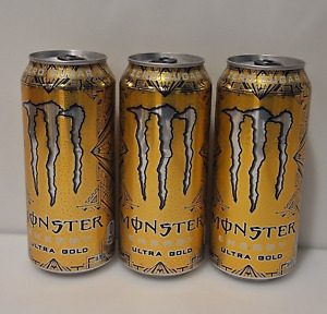 NEW Monster Energy Ultra Gold Drink Can Lot of 3 16 fl oz Rare HTF 070847037804