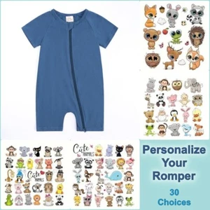 BABY One Piece Bodysuit Short Sleeve Romper Double Zipper Cotton Blue Boy 3-6m - Picture 1 of 42