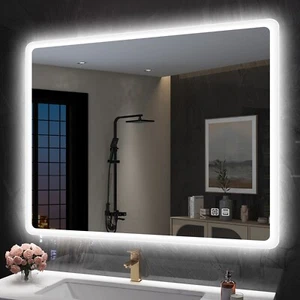Sleek 28*36in LED Mirror Bathroom Wall Vanity Mirror Dimmable Tempered Glass - Picture 1 of 8