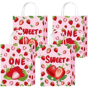 16 Pcs Strawberry Gift Bags for Birthday Party Strawberry Paper Goodie Bags w... - Picture 1 of 6