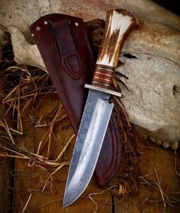 Handmade engraving steel with Deer antler Stag Handle Dagger Knife with Sheath - Picture 1 of 4
