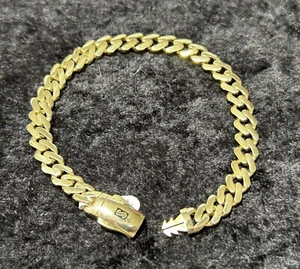 REAL 14ct Yellow Gold Mens 7mm Curb Chain Link Bracelet 8.5 inch 9.2gr - Picture 1 of 6