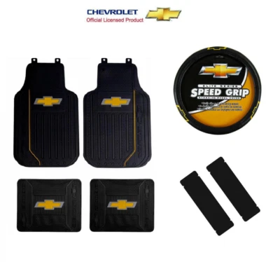 New 7pcs Chevy Elite Logo Car Truck Front Rear Floor Mats & Steering Wheel Cover Foto 1 de 3