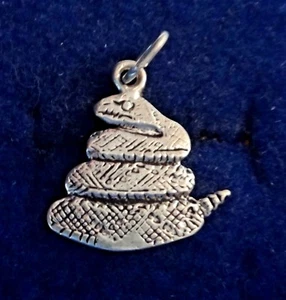 Sterling Silver 17x16mm Small Flat Rattlesnake Snake Charm! - Picture 1 of 3