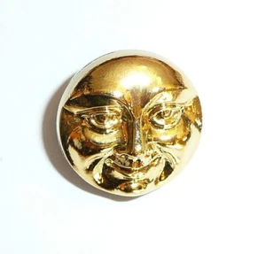 Awesome Yellow Gold Colored Czech Glass Shank Moon Face Button 18mm - Gold Face - Picture 1 of 6
