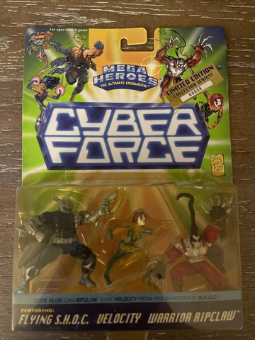 Mattel Cyber Force Mega Heroes Flying SHOC Velocity Warrior&Ripclaw Action Figs Cover