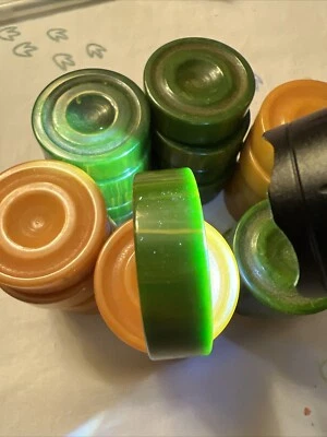 30 VTG  Bakelite Catalin Backgammon Checkers Butterscotch & Emerald Green - Image 1 of 4