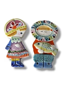 Vintage Italy Gensini Ceramiche Art Pottery Plaque Wall Hanging Boy & Girl - Picture 1 of 8