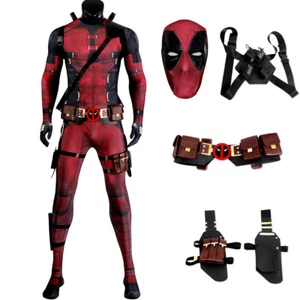 Deadpool 3 Jumpsuit Cosplay Costume Wade Wilson Red Suit Face Shell Belt Outfit - Picture 1 of 28