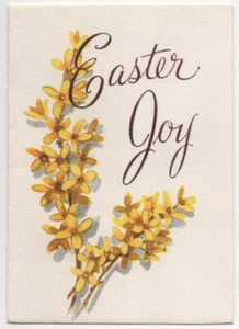 Tarjeta de felicitación de Pascua Gibson plegada francesa flores amarillas de mediados de siglo de colección - Imagen 1 de 3