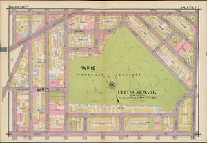 1926 NEWARK NEW JERSEY WOODLAND CEMETERY 18TH TO AVON AV ATLAS MAP - Picture 1 of 2