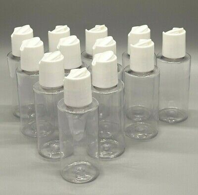10 Pack-(2oz) 2 OZ Clear Plastic Dispensing Bottles-Disc Cap/SANITIZER/Refill • 9.60€