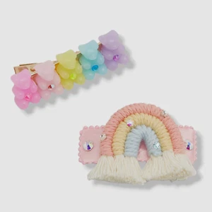 Bari Lynn Kids Girls Pink Rainbow Embellish Gummy Bear 2-Piece Hair Clip Set - Picture 1 of 2
