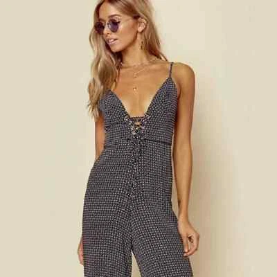 Blue Life Planet Gia Polka Dot Black Rayon Wide Leg Halter Jumpsuit S - Image 1 of 4