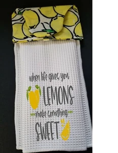 Hanging Kitchen Dish Towel with Snap Closure SOMETHING SWEET LEMONS Handmade - Picture 1 of 1