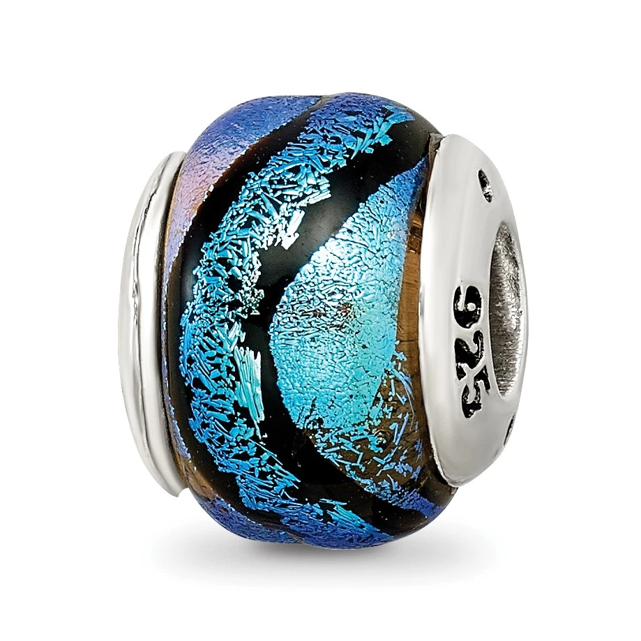 Sterling Silver Reflections Blue Dichroic Glass Bead