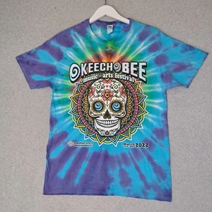 Okeechobee Music & Art Festival Medium Tie-Dye Tee Shirt Blue Sugar Skull - Picture 1 of 11