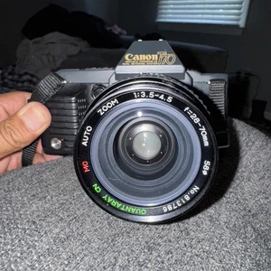 Canon T70 35mm Film Camera W/ Quantary f = 28-70mm 1:3.5-4.5 MC Auto Zoom Lens - Picture 1 of 7