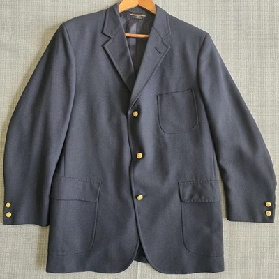 Abrigo deportivo Brooks Brothers 346 Blazer para hombre 44L azul marino dorado 3 botones de lana Foto 1 de 4