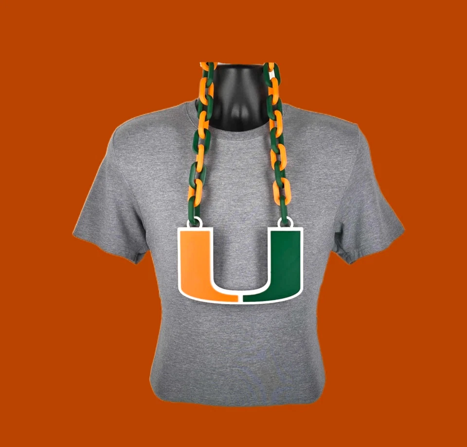 Collar Colgante Cadena Abanico Huracanes Miami NCAA Fútbol Universitario Hombre Cueva Regalo Foto 1 de 1
