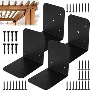 4 Pack 5" Black Corner Brackets Support, 6" x 6" x 5" Heavy Duty L Right Angle B - Picture 1 of 10