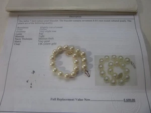 BRACCIALE VINTAGE DONNA 7" COLTIVATO 17 PERLE CHIUSURA ORO 14K 8-81/2 MM TONDO - Foto 1 di 7