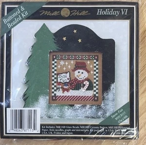 Mill Hill Holiday VI "Snow Fun" Buttoned & Beaded Cross Stitch Kit VTG 1998 New - Picture 1 of 3
