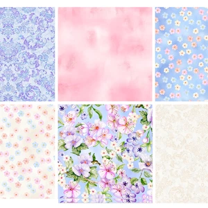 Camelia floral pastel cotton quilt fabric - 6 Fat 16ths 25 x 26cm (10" x 10.5") - Picture 1 of 7