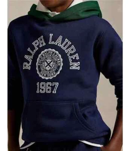 NWT Polo Ralph Lauren Navy/Forest Green COLOR-BLOCKED FLEECE Hoodie Boys L 14/16 - Picture 1 of 7
