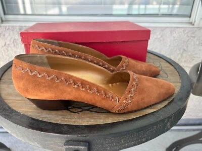 ELLEN TRACY Cuero Marrón, Tacón Bloque, Puntera Punta, Zapatos Talla 8 1/2 M, ITALIA Foto 1 de 4