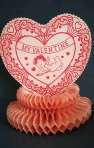 Rare Vtg 30s Valentine's Day Centerpiece Lg Lacy Paper Heart Cupid Honeycomb EUC - Picture 1 of 7