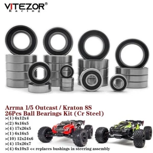 26Pcs Ball Bearing Kit Chrome Steel for Arrma 1/5 Kraton Outcast 8S BLX RC TRUCK - Picture 1 of 8