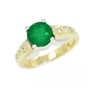 1.69 Carats Natural Emerald in Two-Tones 14K Gold Ring with Round Diamonds - Picture 1 of 5