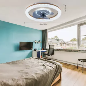 Ceiling Fan Light 3 Color LED Light Invisible Fan Chandelier w/ Remote Control - Picture 1 of 24