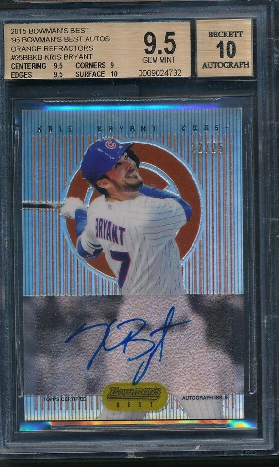 2015 Bowmans Best Autos Orange Refractors /25 Kris Bryant BGS 9.5 Auto 10 e10 - Image 1 of 1