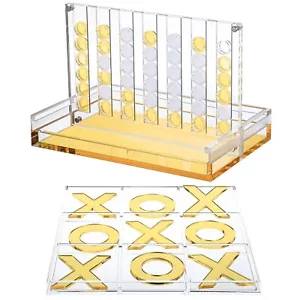 Set of 2 Acrylic Tic Tac Toe and 4 in a Row Game Classic Board Outdoor Games ... - Picture 1 of 6