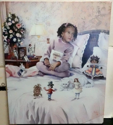 G ROSE "ONCE UPON A TIME" AFRICAN AMERICAN GIRL GICLEE ON CANVAS PAINTING - Image 1 of 4