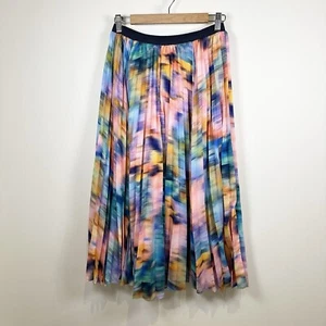 NWT Tanya Taylor Skirt Womens 6 Rainbow Watercolor Pleated Colorful Fairy Lined - Picture 1 of 14