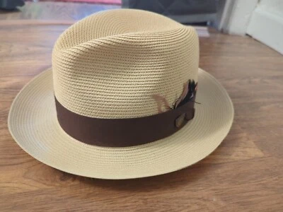 VTG Dobbs Florentine Straw Hat Fedora Fifth Avenue Men's 6 3/4 Beige Cognac  - Image 1 of 4